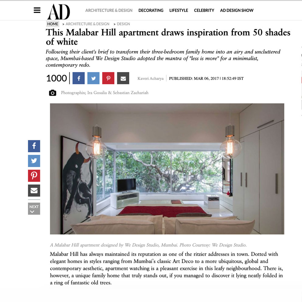 Architectural Digest March 2017 • WE Design Studio • Architects & Interior Designers in India